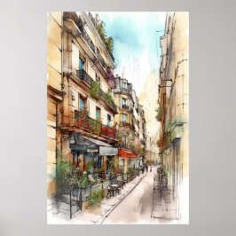 Die Straßen von Paris Wasserfarben Poster Art