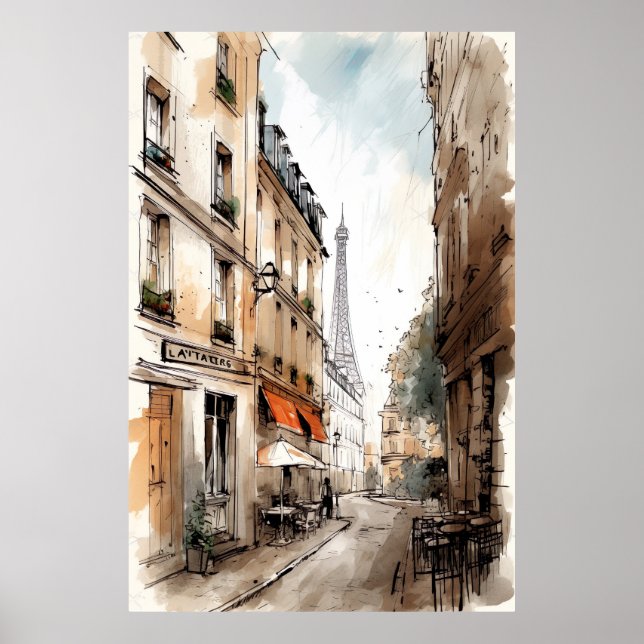 Die Straßen von Paris Wasserfarben Poster Art (Vorne)
