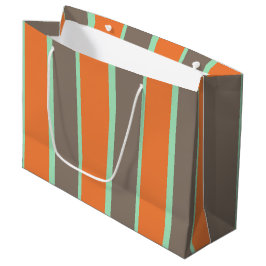 Die Streifen sind grün, grau und orange Große Geschenktüte