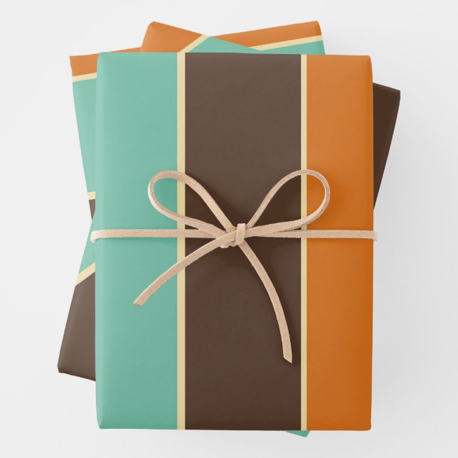 Die Streifen sind grün, schwarz und orange Geschenkpapier Set (Beispiel)