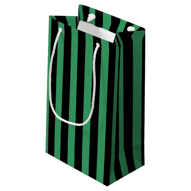 Die Streifen sind grün und schwarz Kleine Geschenktüte (Rückseite Schrägansicht)