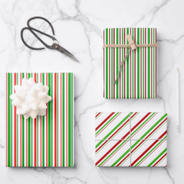 Die Streifen sind grün, weiß, rot gefärbt Geschenkpapier Set