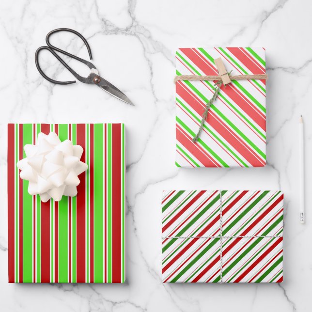 Die Streifen sind grün, weiß, rot gefärbt Geschenkpapier Set (Vorderseite)