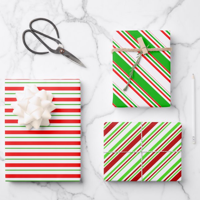 Die Streifen sind grün, weiß, rot gefärbt Geschenkpapier Set (Vorderseite)