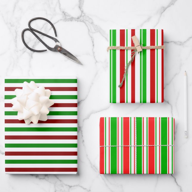 Die Streifen sind grün, weiß, rot gefärbt Geschenkpapier Set (Vorderseite)