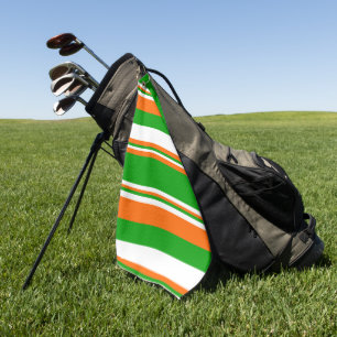 Die Streifen sind grün, weiß und orange  Golfhandtuch