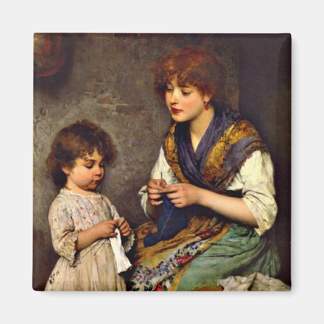 Die Strickstunde, Eugene de Blaas Künstler Magnet (Vorne)