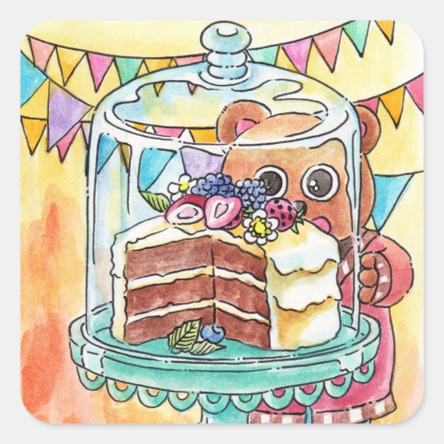 Die Suche nach Kuchen Quadratischer Aufkleber (Vorderseite)