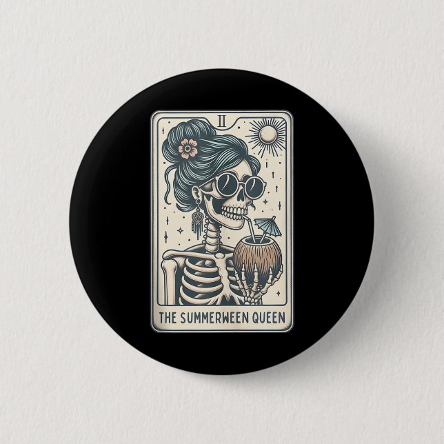 Die Summerween Queen Tarot Card, Hexenhase Button (Vorderseite)