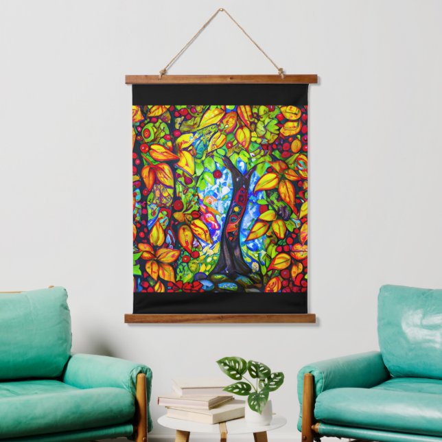 Die surreale digitale Kunst des Apple Trees Wandteppich Mit Holzrahmen (Wohnzimmer)