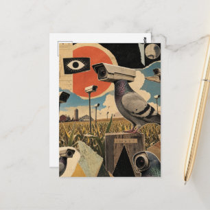 Die surrealen Spionentauben in der Felder Collage Postkarte