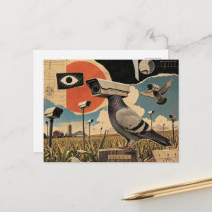 Die surrealen Spionentauben in der Felder Collage Postkarte