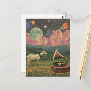 Die surrealistische Ziege auf der Wiese Postkarte
