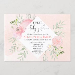 Die süße Blumen Babydusche erröten rosa Grün Einladung