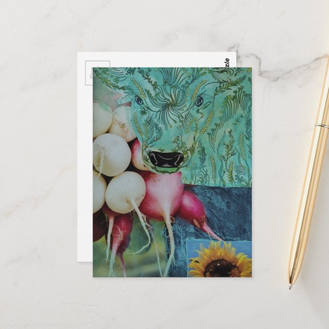 Die süße Kuh und die Radieschen Collage Postkarte (Vorderseite/Rückseite Beispiel)