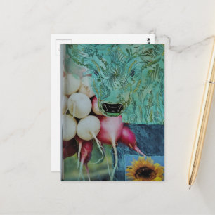 Die süße Kuh und die Radieschen Collage Postkarte