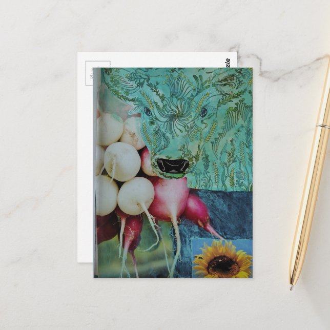 Die süße Kuh und die Radieschen Collage Postkarte (Vorderseite/Rückseite Beispiel)