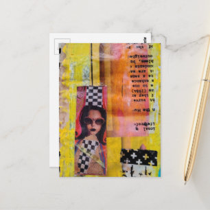 Die süße rosa Leckerei auf gelber Mixed-Media-Coll Postkarte