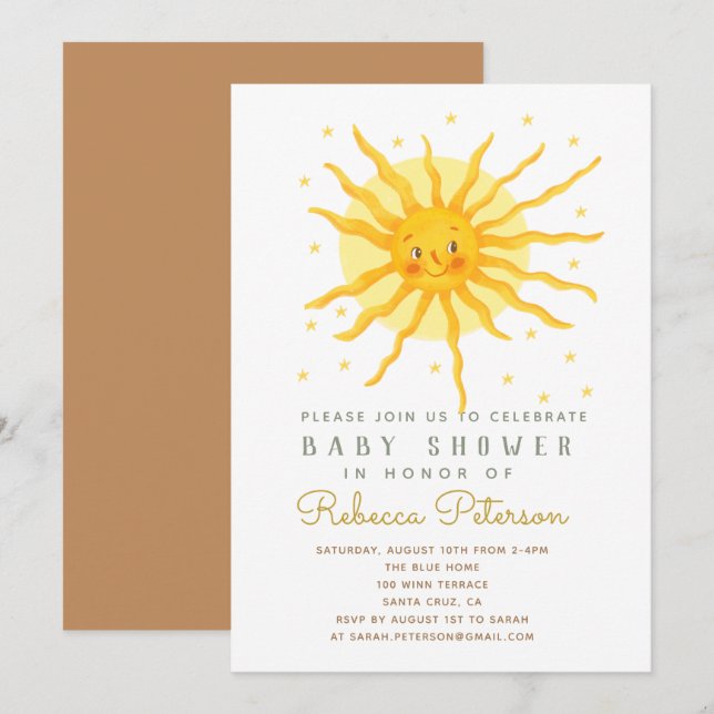 Die süße Smile Sun Baby Dusche Einladung (Vorne/Hinten)