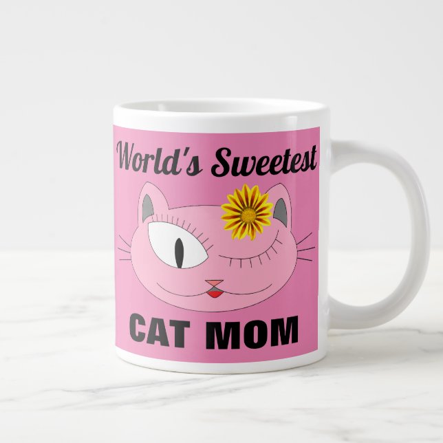 Die süßeste CAT-MAMA der Welt - rosa Katzengesicht Jumbo-Tasse (Rechts)