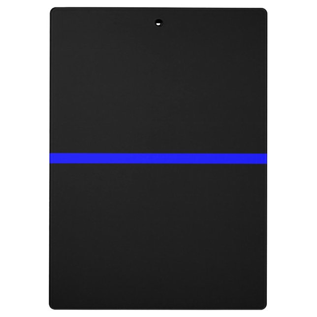 Die symbolische dünne blaue Linie auf solidem Schw Klemmbrett (Rückseite)