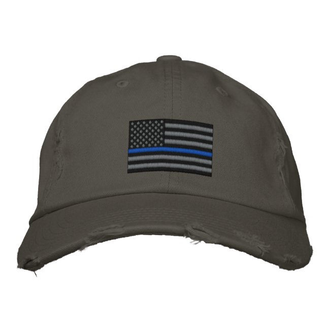 Die symbolische dünne blaue Linie auf US-Flagge Bestickte Baseballkappe (Vorderseite)