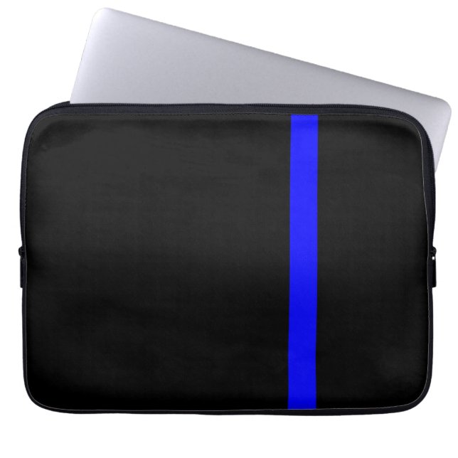 Die symbolische dünne blaue Linie vertikal schwarz Laptopschutzhülle (Vorderseite)