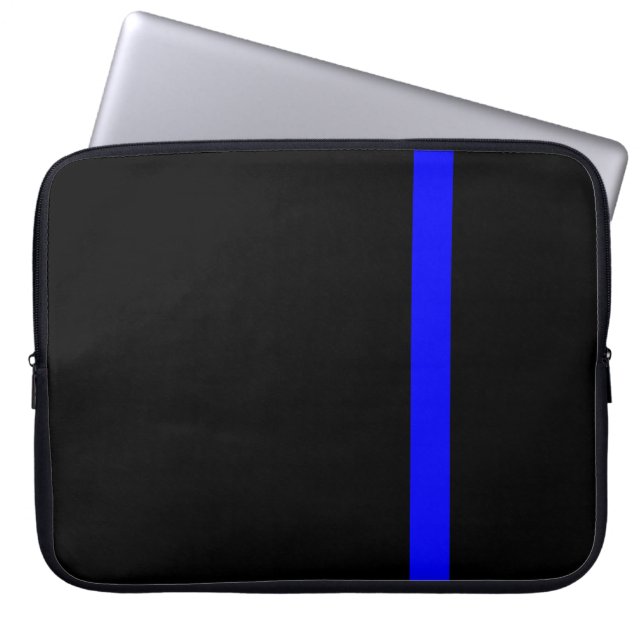 Die symbolische dünne blaue Linie vertikal schwarz Laptopschutzhülle (Vorderseite)