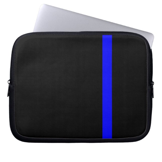 Die symbolische dünne blaue Linie vertikal schwarz Laptopschutzhülle (Vorderseite)