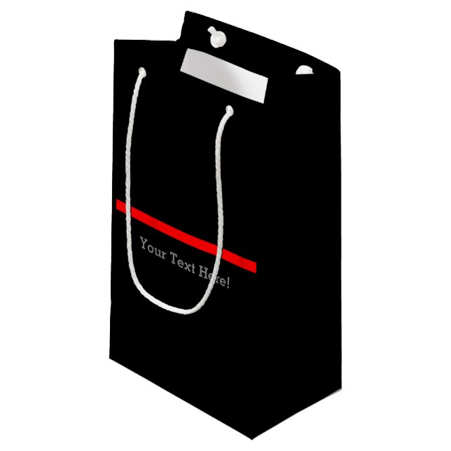 Die symbolische dünne rote Linie Ihres Textes auf  Kleine Geschenktüte (Vorderseite Schrägansicht)