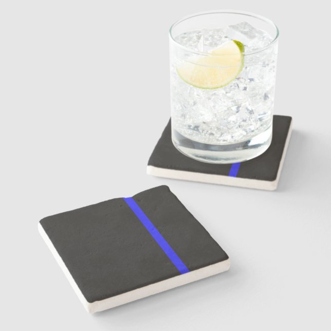 Die Symbolische Thin Blue Line im schwarzen Stil Steinuntersetzer (Seitenansicht)