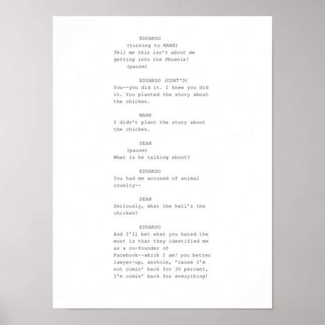 Die Szene des Drehbuchs "Social Network" Poster (Vorne)