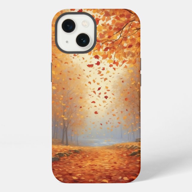 Die Szene mit den fallenden Blättern iPhone Hülle (Rückseite)