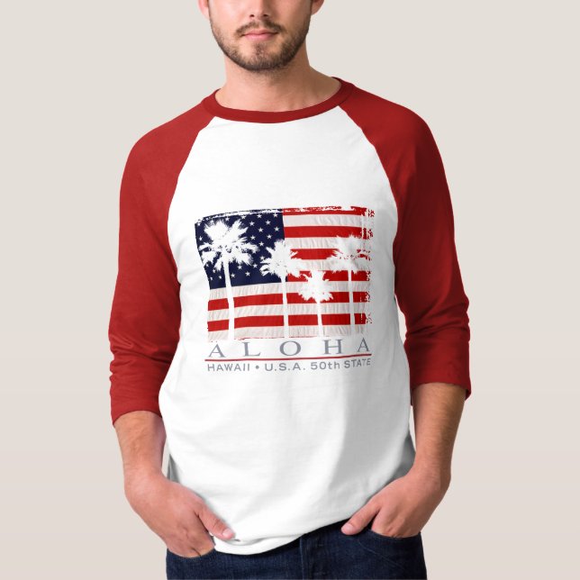 Die T - Shirts Palmen-Flaggen-Hawaii-Männer (Vorderseite)
