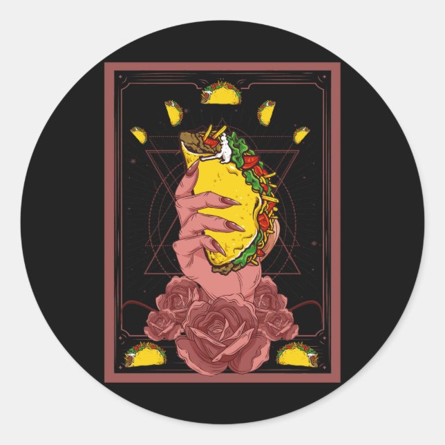 Die Taco Tarot Card Funny Taco Lover Tacos Mexikos Runder Aufkleber (Vorderseite)
