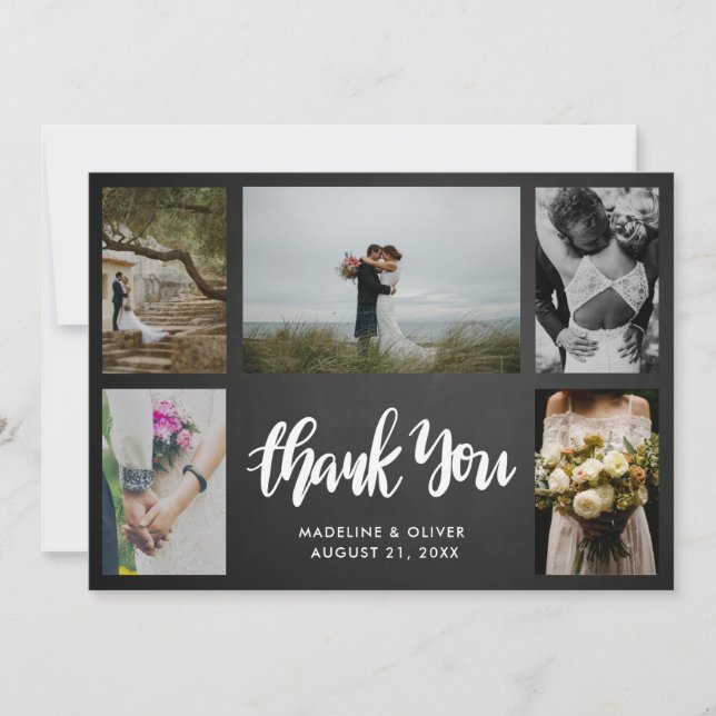 Die Tafel, die fünf Fotos | Wedding ist, danken Dankeskarte (Vorderseite)