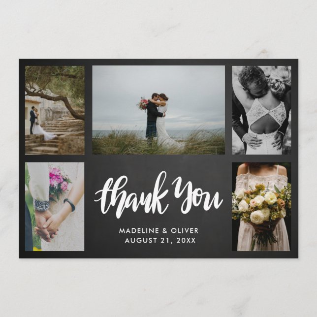 Die Tafel, die fünf Fotos | Wedding ist, danken Dankeskarte (Vorderseite)