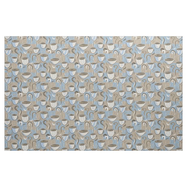 Die Tasse des Coffee Shops lächelt in Blau und Bra Stoff (Fat Quarter (45,7 x 55,9 cm))
