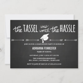 Die Tassel war es wert, das hölzerne Chalkboard Ni Einladung