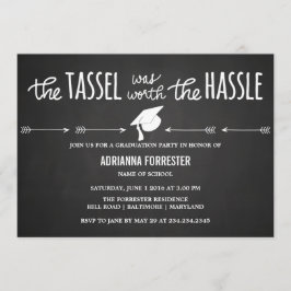 Die Tassel war es wert, das hölzerne Chalkboard Ni Einladung