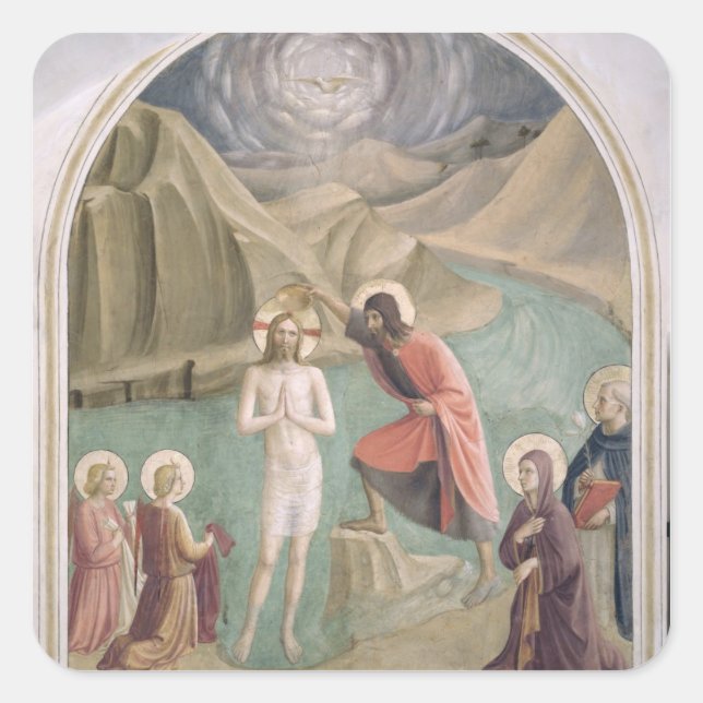 Die Taufe Christi, c.1438-45 (Fresko) Quadratischer Aufkleber (Vorderseite)