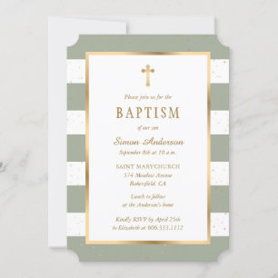 Die Taufe der modernen Sage Green Gold Cross Stars Einladung