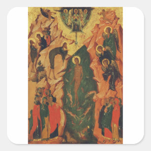Die Taufe Jesu Christi Byzantinische Ikone Quadratischer Aufkleber