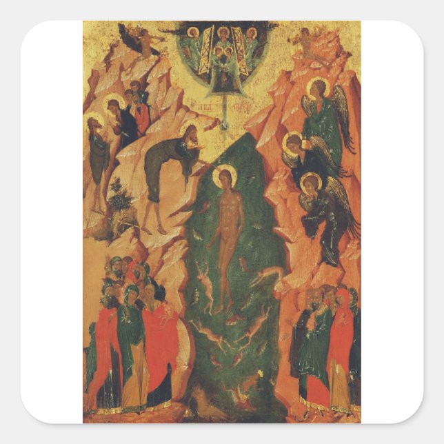 Die Taufe Jesu Christi Byzantinische Ikone Quadratischer Aufkleber (Vorderseite)