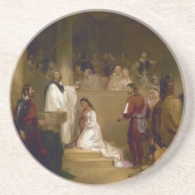 Die Taufe von Pocahontas durch John Gadsby Chapman Sandstein Untersetzer (Vorne)