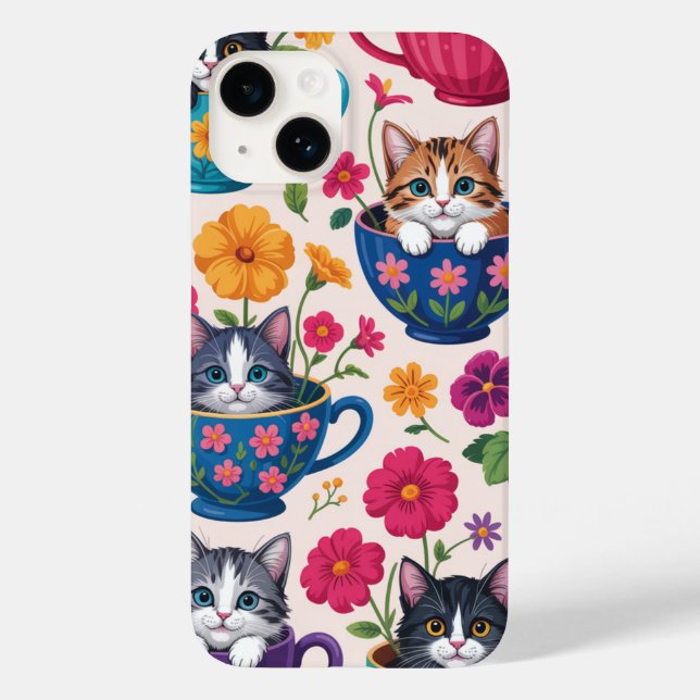 Die Teetassen-Kätzchen & Blüten Case-Mate iPhone 14 Hülle (Rückseite)