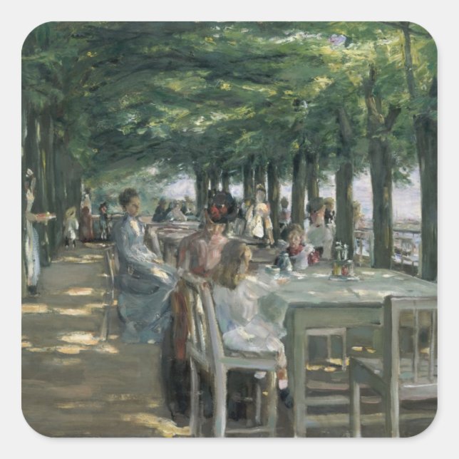 Die Terrasse im Restaurant Quadratischer Aufkleber (Vorderseite)