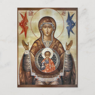 Die Theotokos und Christus-Kind mit Engeln Ikone Postkarte