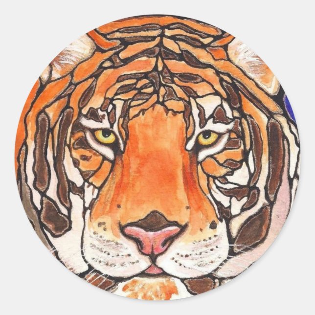 Die Tiger verkleidete Glas/Mosaik Kunst Viele Prod Runder Aufkleber (Vorderseite)