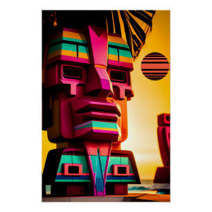 Die Tiki-Hütte am Synthwave-Strand Poster